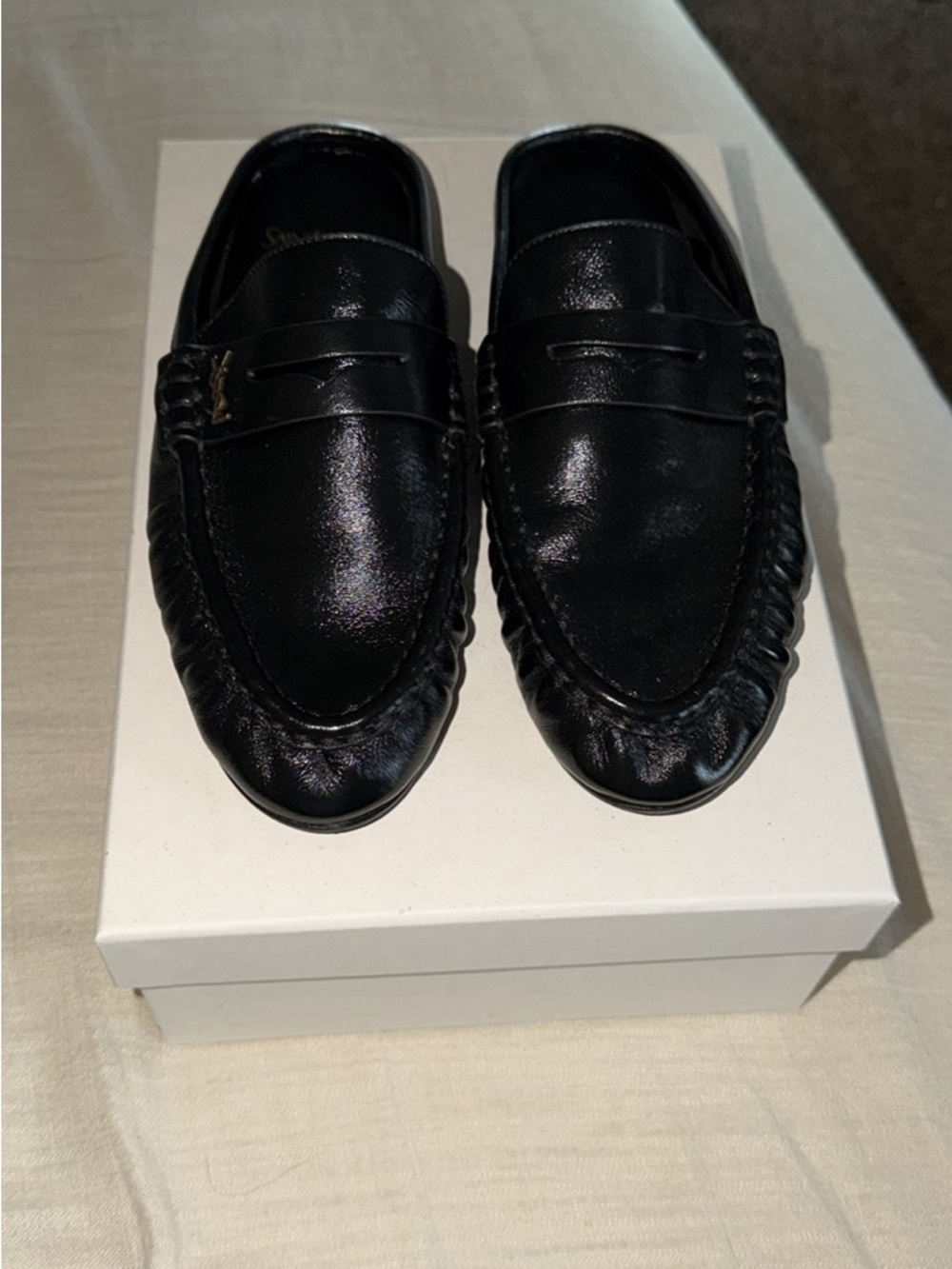 Yves Saint Laurent Black Leather Slip-On Loafers